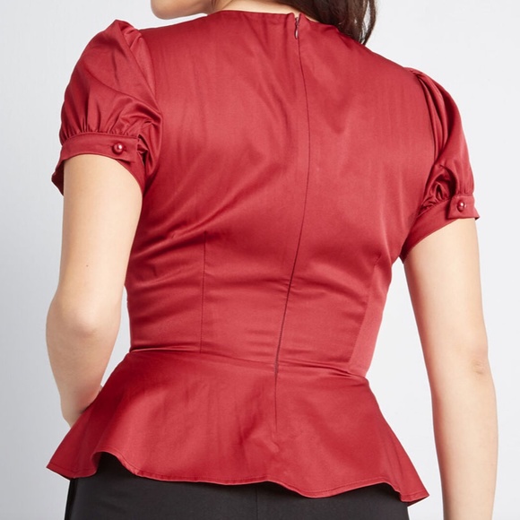 COLLECTIF X MODCLOTH Pinup Peplum Top Burgundy 6 - Picture 2 of 10